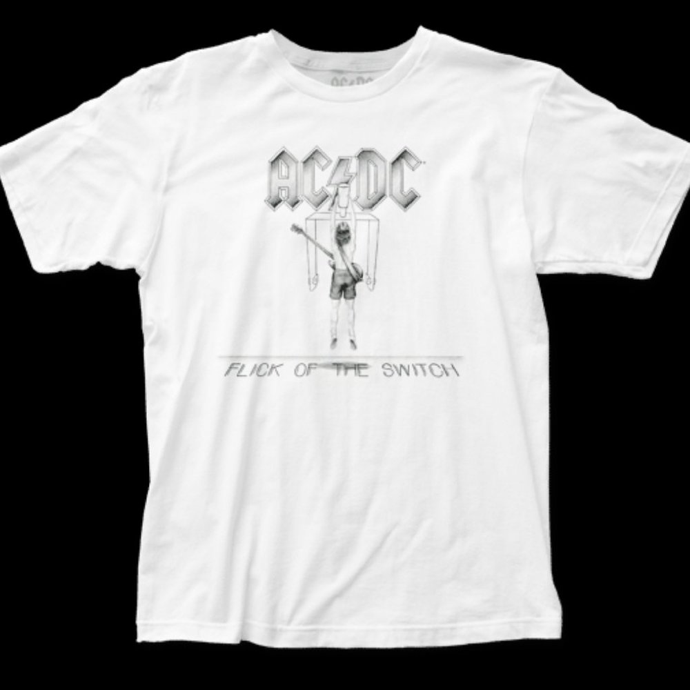 AC/DC Flick Of The Switch Unisex Adult Fitted Tee Shirt White